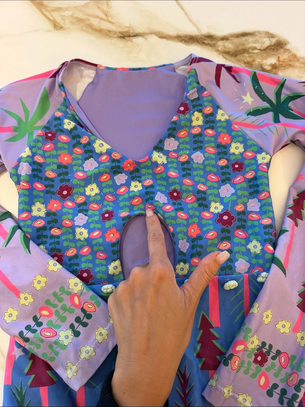Agua Bendita Kids Purple Floral Palm Long-Sleeve One-Piece Swimsuit 12